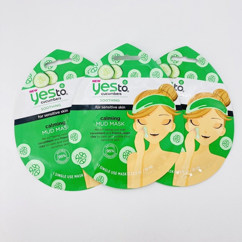 Lot of 3 YES TO Cucumbers Sensitive Skin Calming Soothing Facial Mud Mask